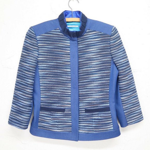 Tahari Jackets & Blazers - T tahari jacket blazer blue Button Up Front Tweed